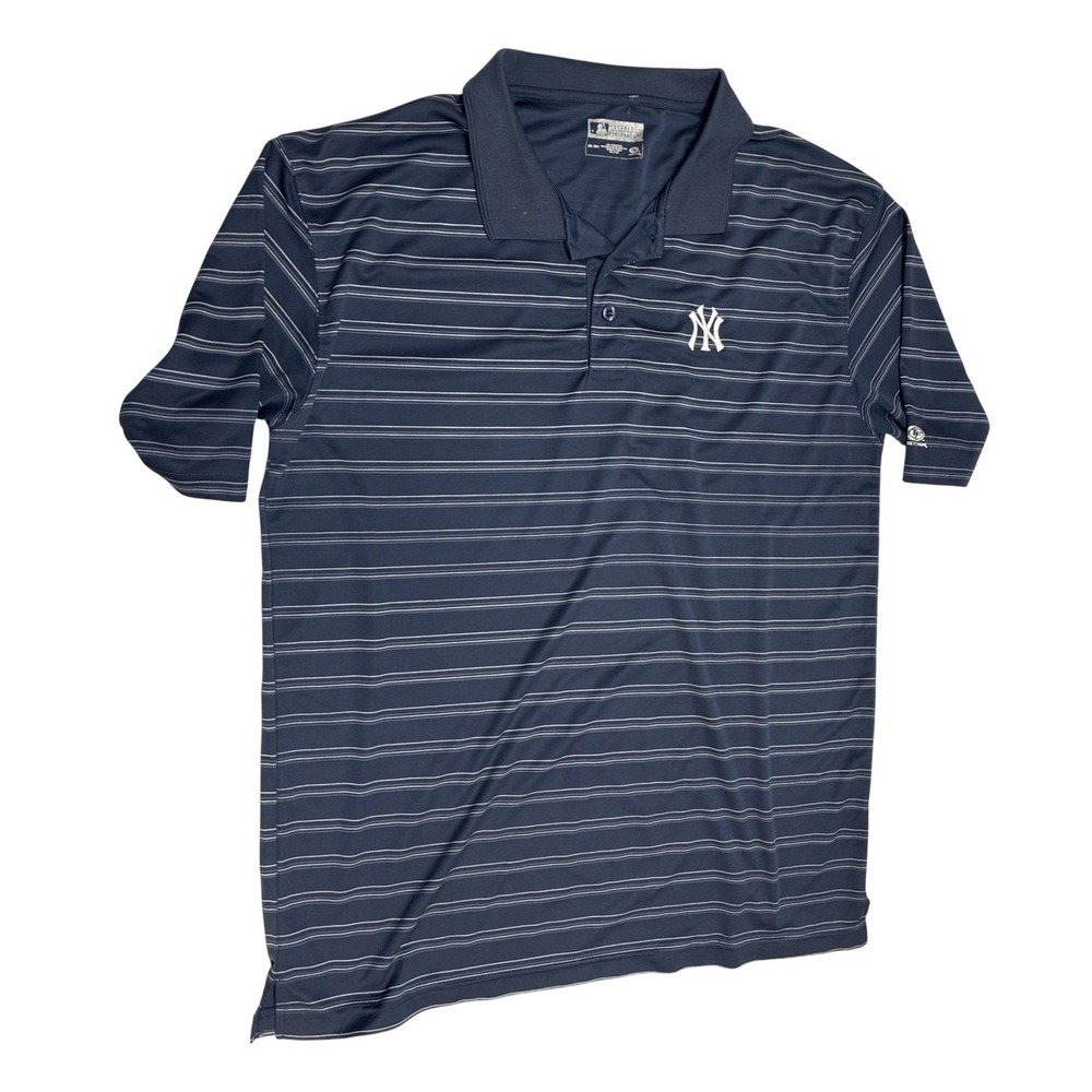 Mens Pro Edge New‎ York Yankees MLB Striped Polo Shirt Navy Blue 2XL